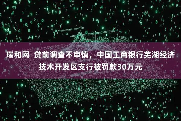 瑞和网  贷前调查不审慎，中国工商银行芜湖经济技术开发区支行被罚款30万元
